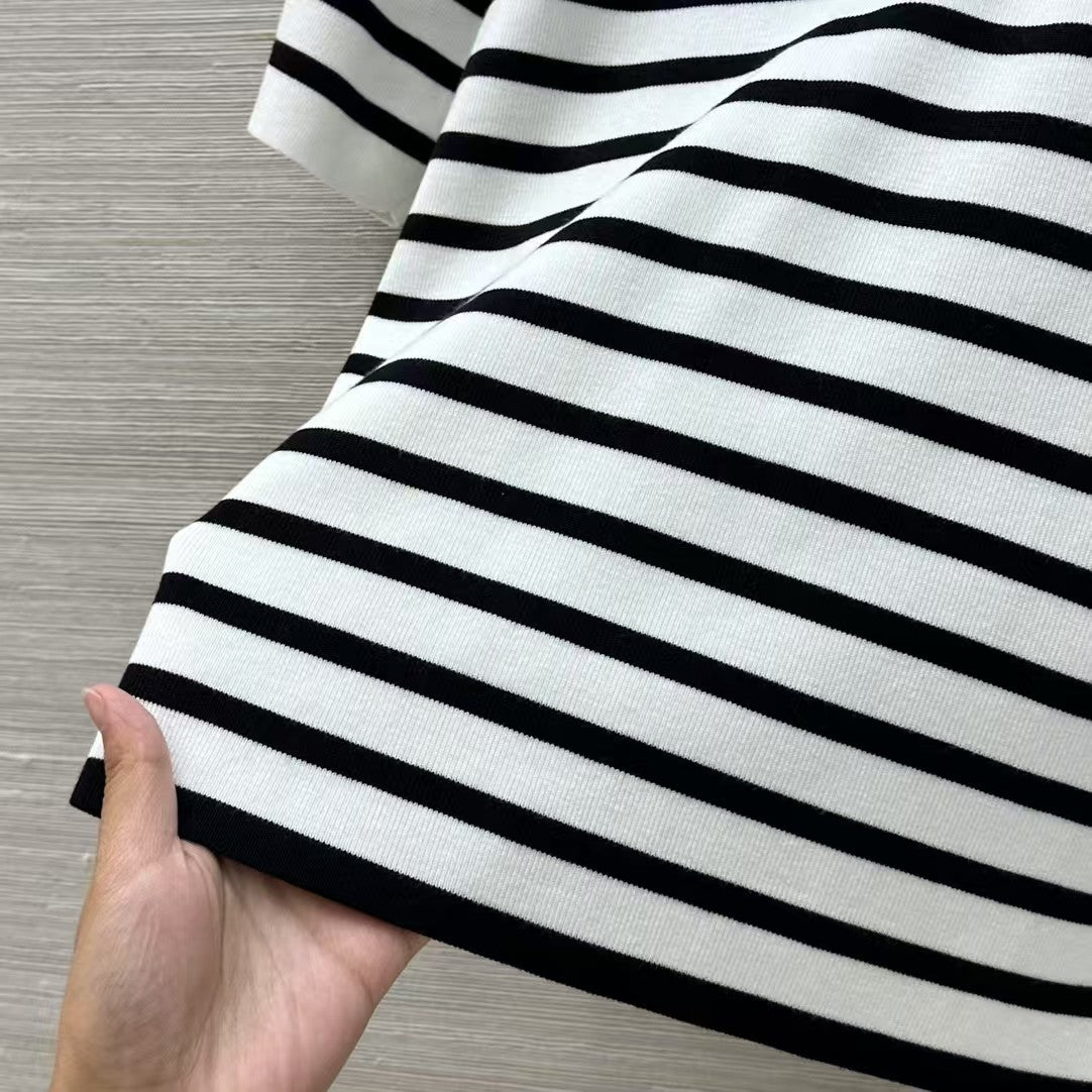 Striped knitted polo short-sleeved top