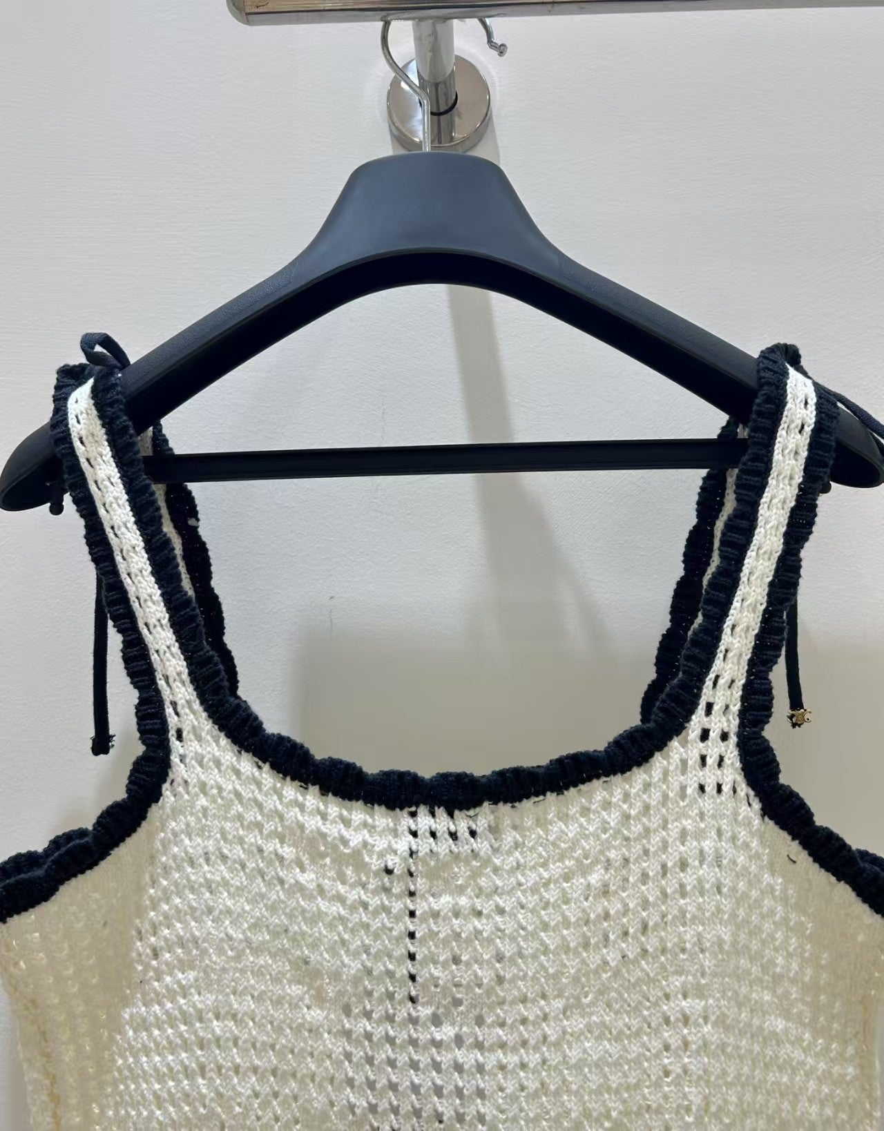 Openwork knit lace-up vest