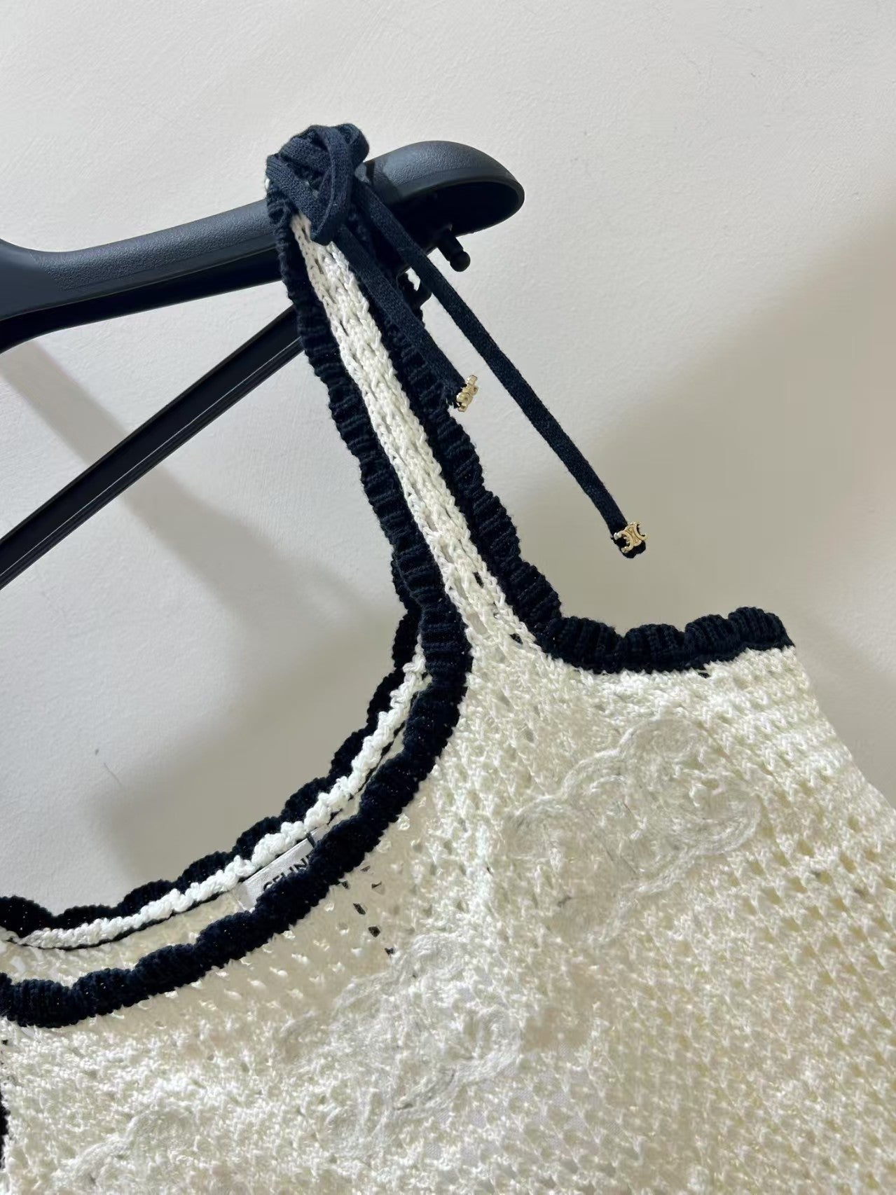 Openwork knit lace-up vest