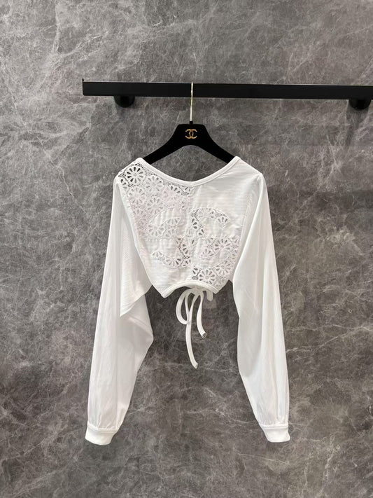 Heavy hollow back short long sleeve top