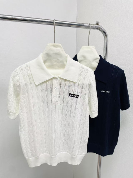 Mesh stitching hollow lapel short sleeves