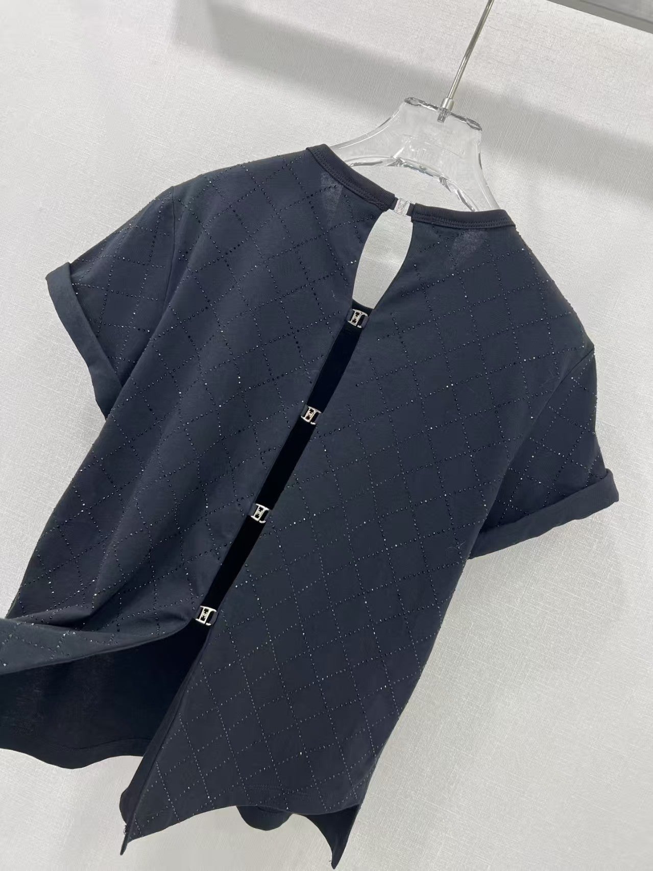 25ss heavy-duty hot-drilled backless T-shirt