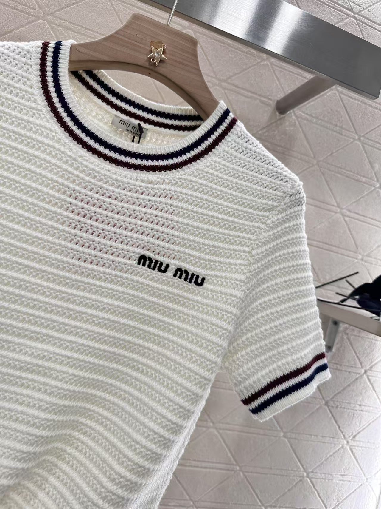 Hollow knit crew neck short sleeves