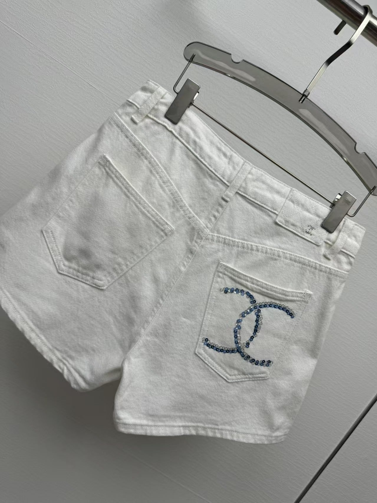 printed denim shorts