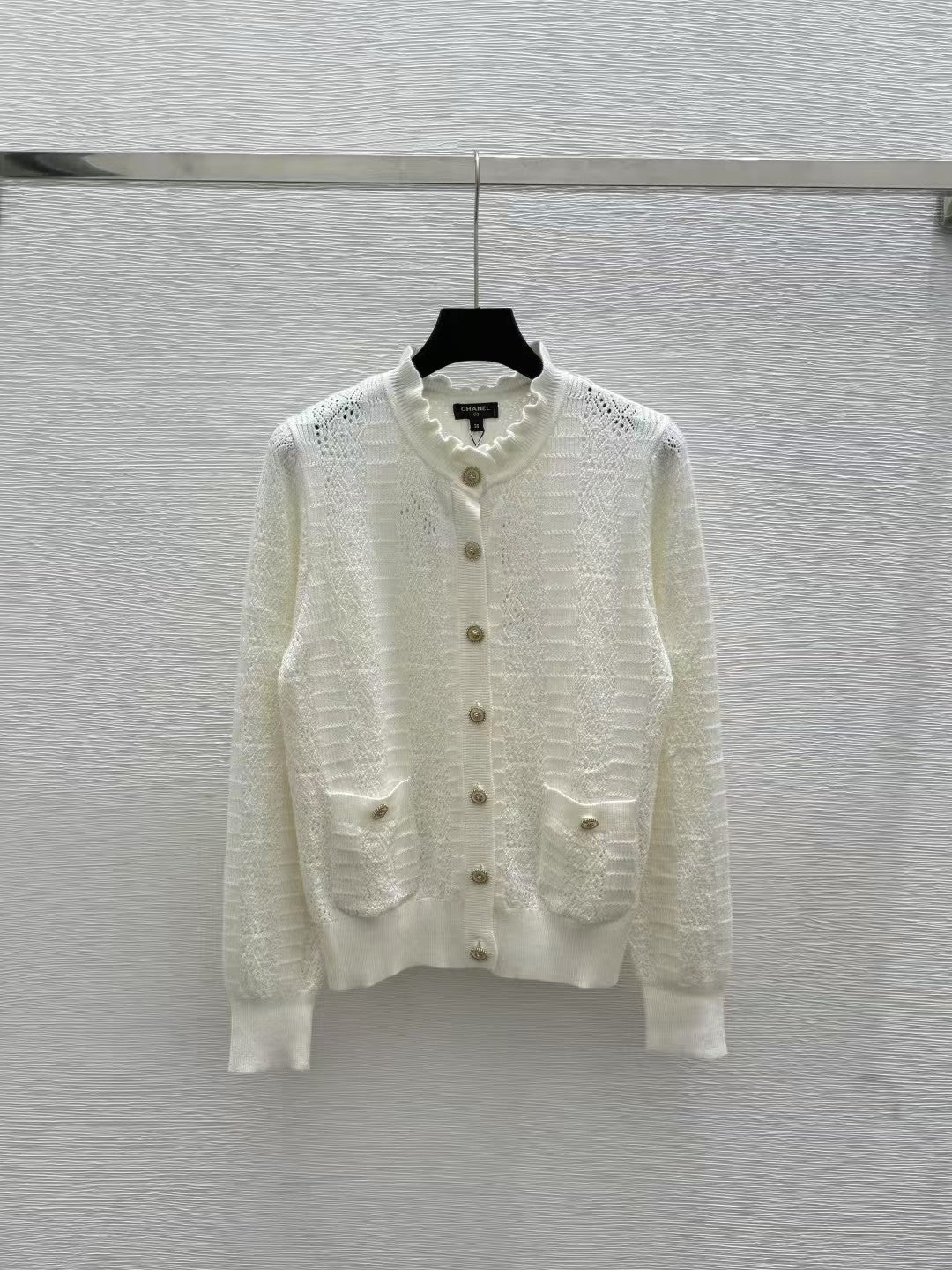 Openwork textured knit long-sleeved cardigan