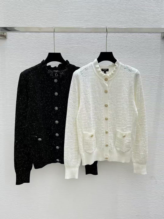 Openwork textured knit long-sleeved cardigan