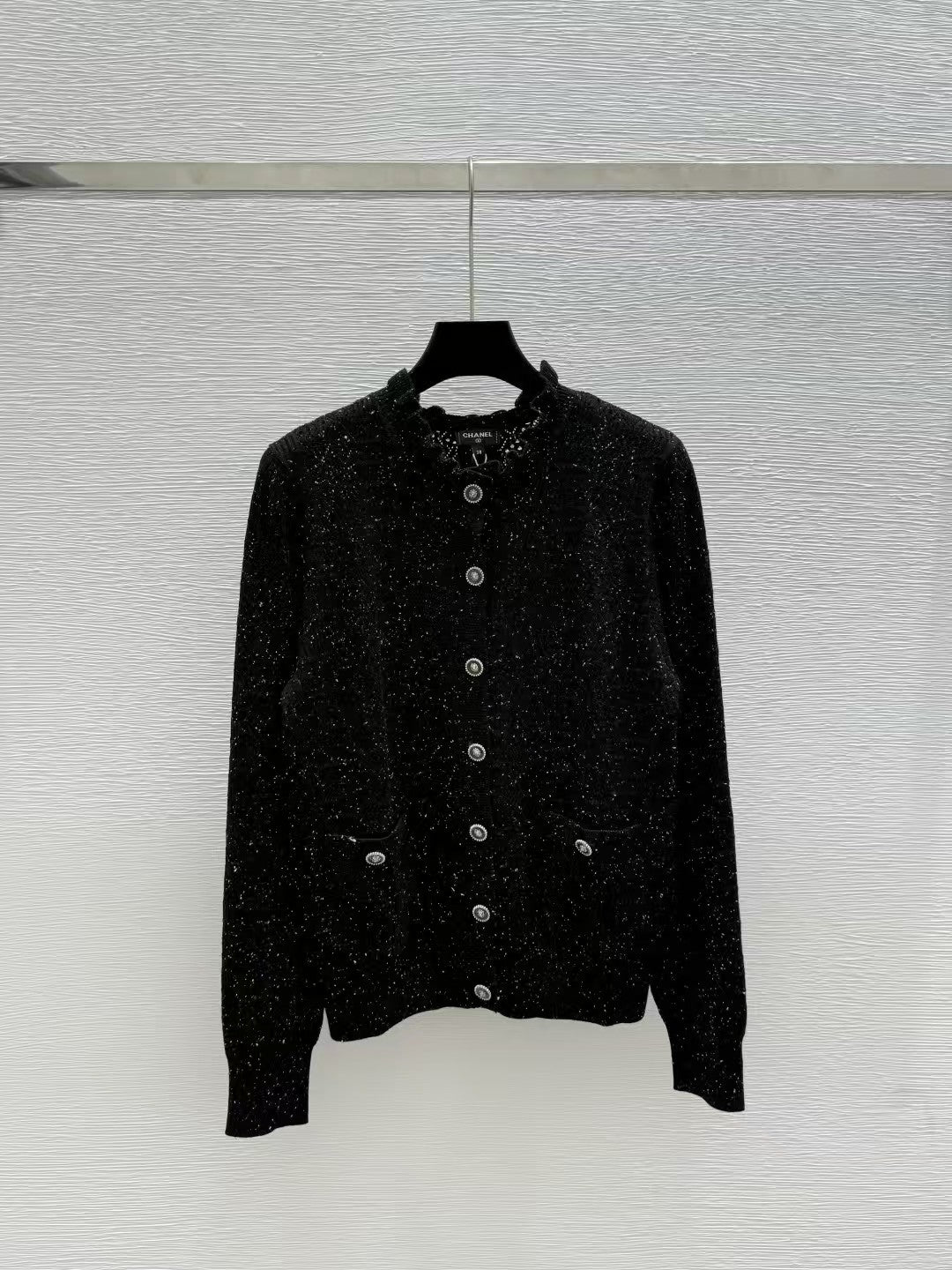 Openwork textured knit long-sleeved cardigan