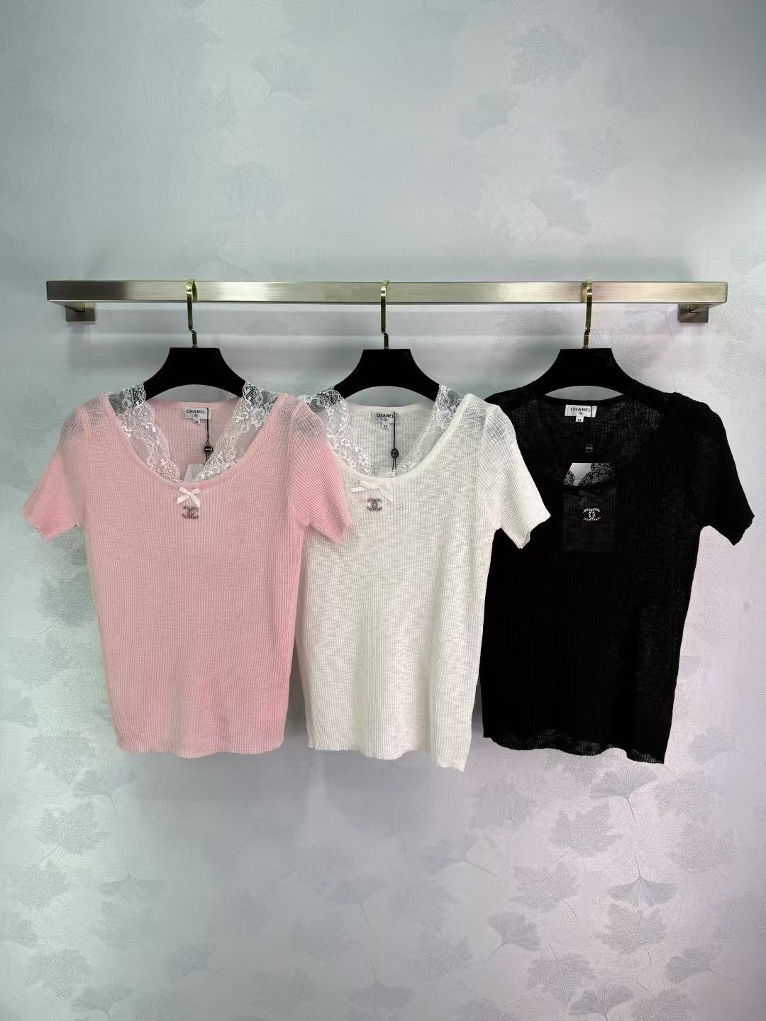 Lace patchwork knitted short sleeves