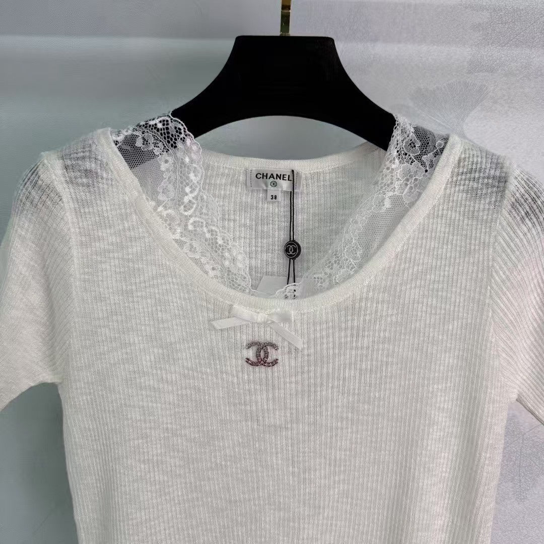 Lace patchwork knitted short sleeves