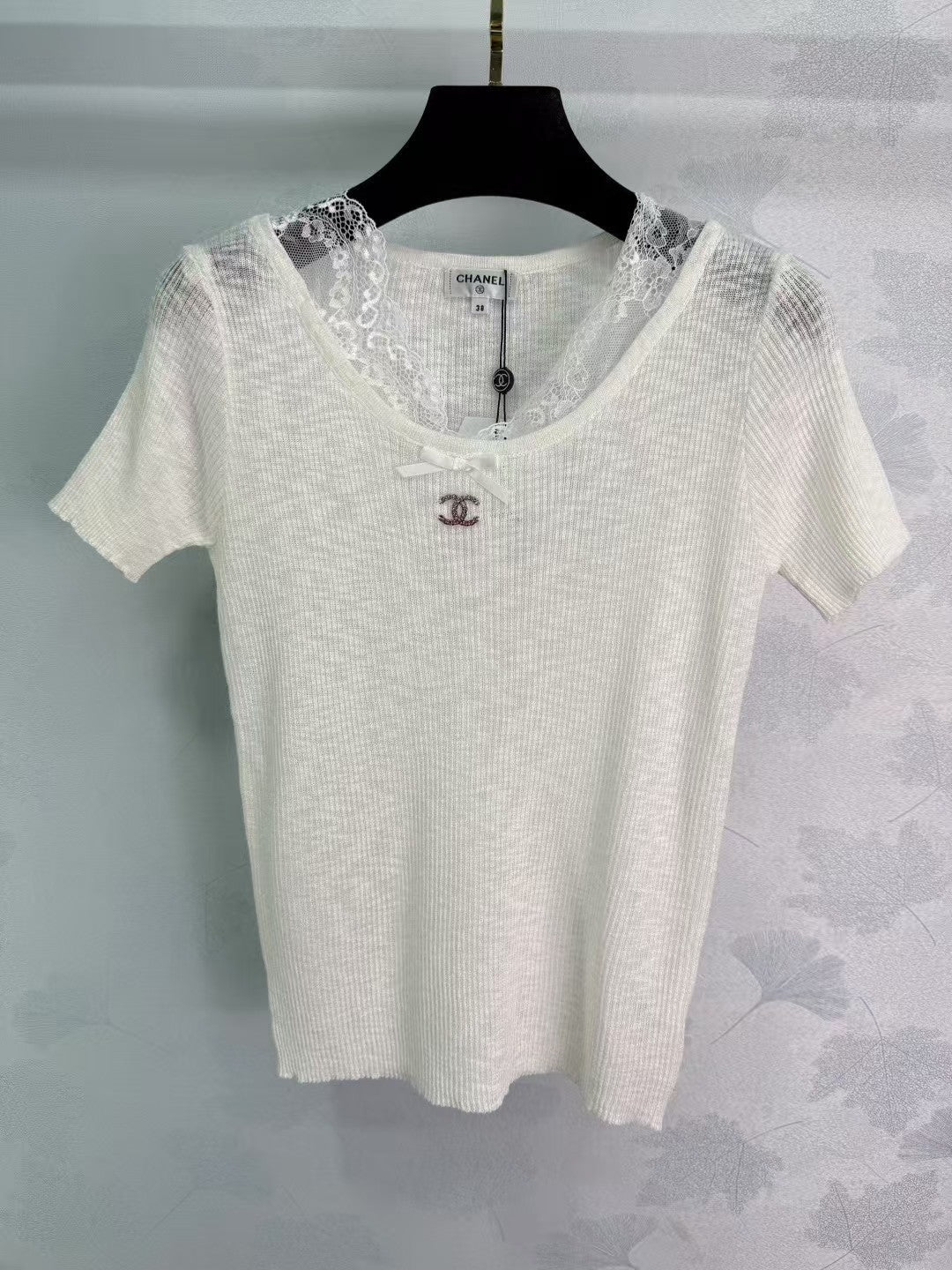 Lace patchwork knitted short sleeves