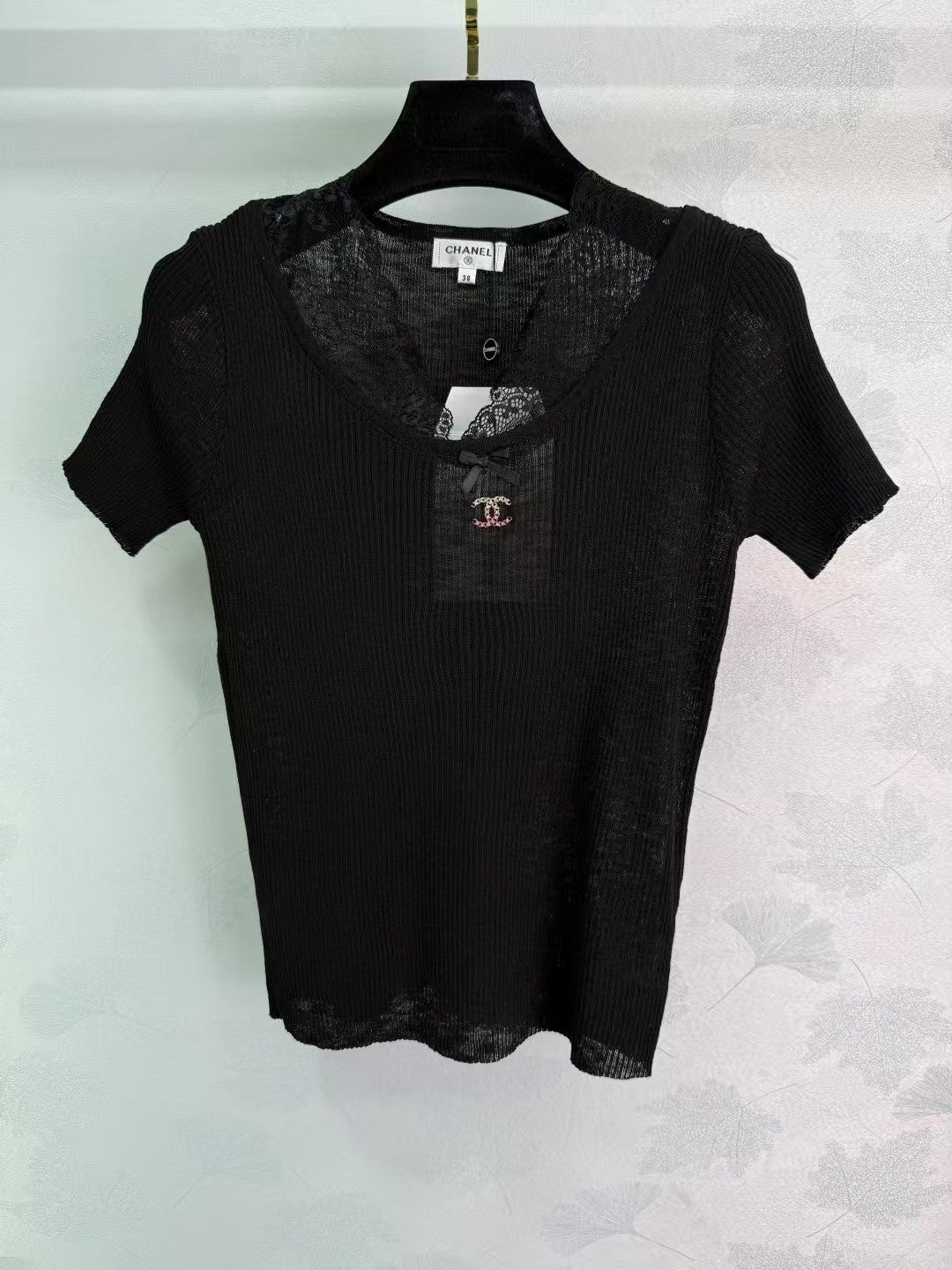 Lace patchwork knitted short sleeves