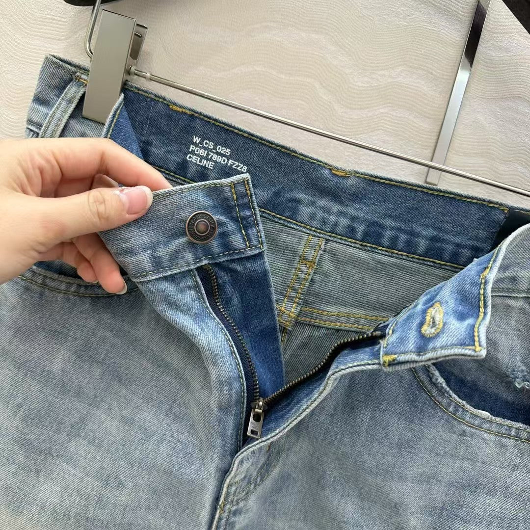 Embroidered logo denim shorts