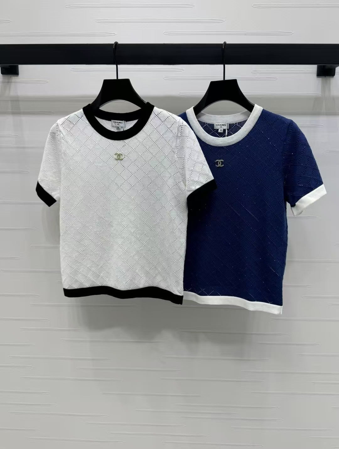 Hollow Crochet Colorblock Knitted Short Sleeves