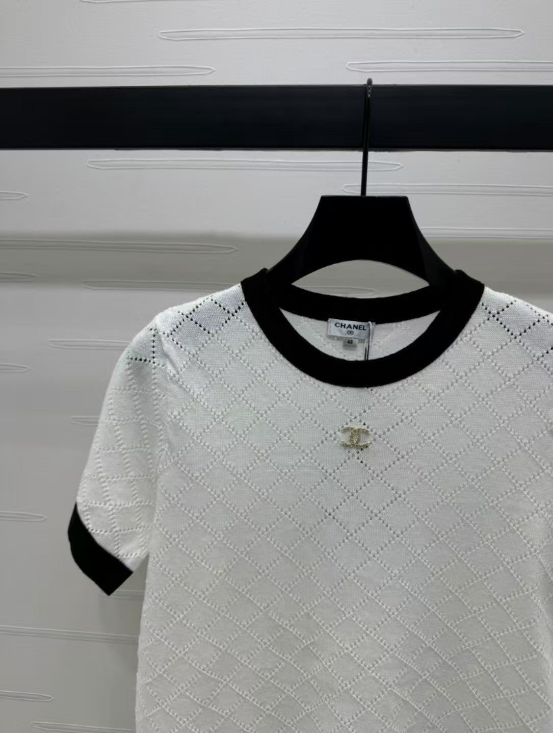 Hollow Crochet Colorblock Knitted Short Sleeves