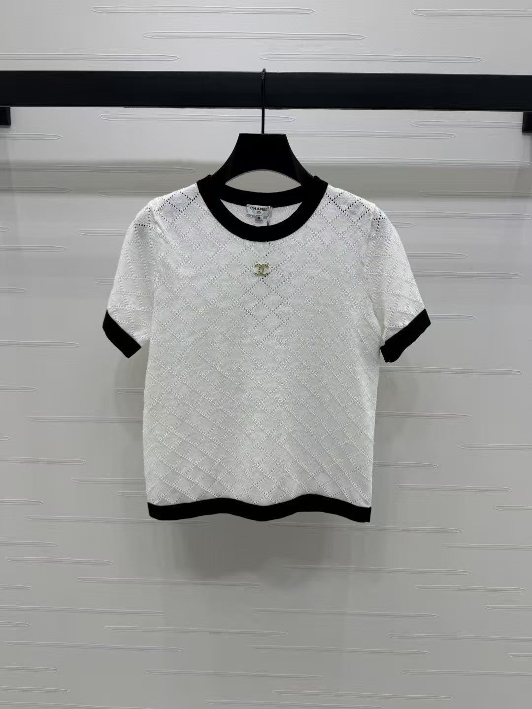 Hollow Crochet Colorblock Knitted Short Sleeves