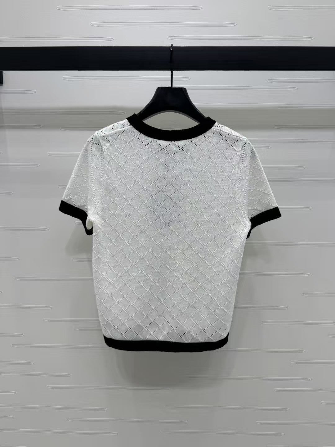 Hollow Crochet Colorblock Knitted Short Sleeves