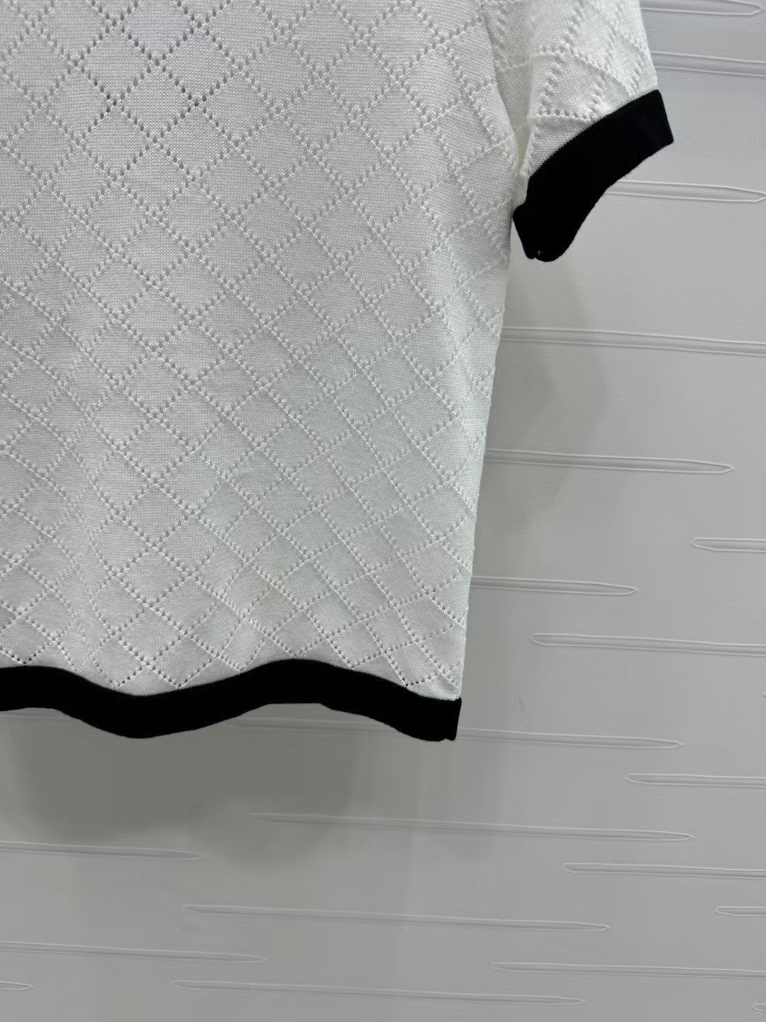 Hollow Crochet Colorblock Knitted Short Sleeves