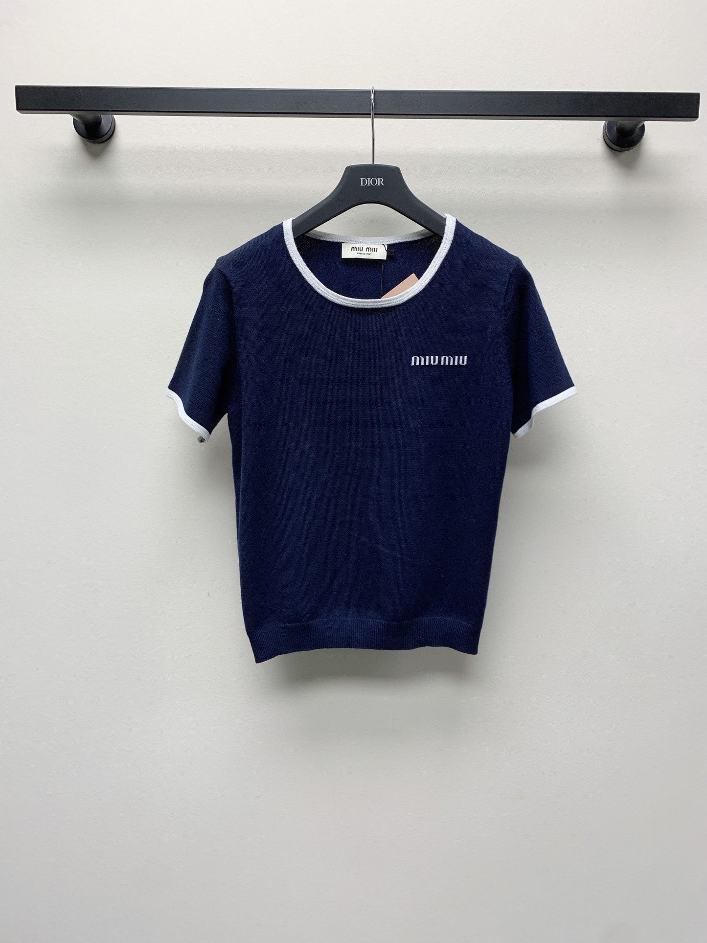 Spring/Summer New Round Neck Knitted Patchwork Short Sleeve Shirt