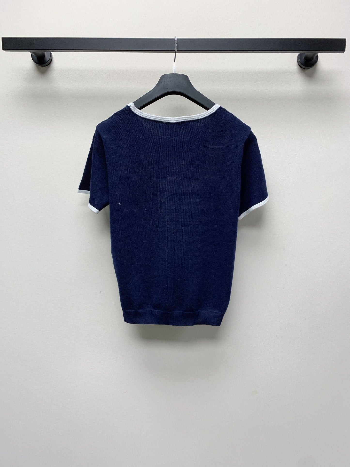 Spring/Summer New Round Neck Knitted Patchwork Short Sleeve Shirt