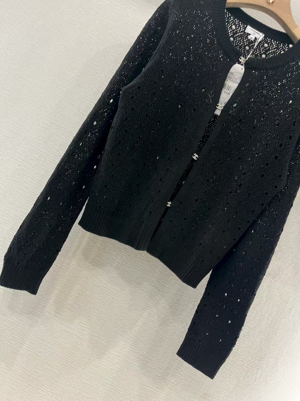 Hollow rhinestone knitted cardigan