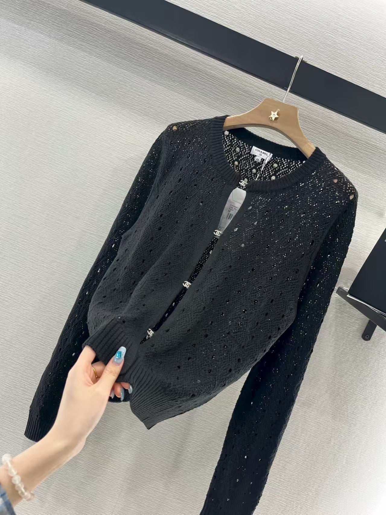 Hollow rhinestone knitted cardigan