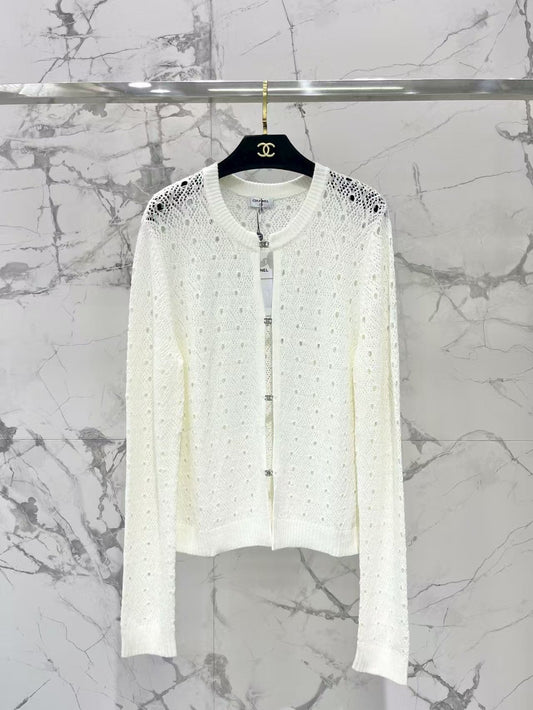 Hollow rhinestone knitted cardigan