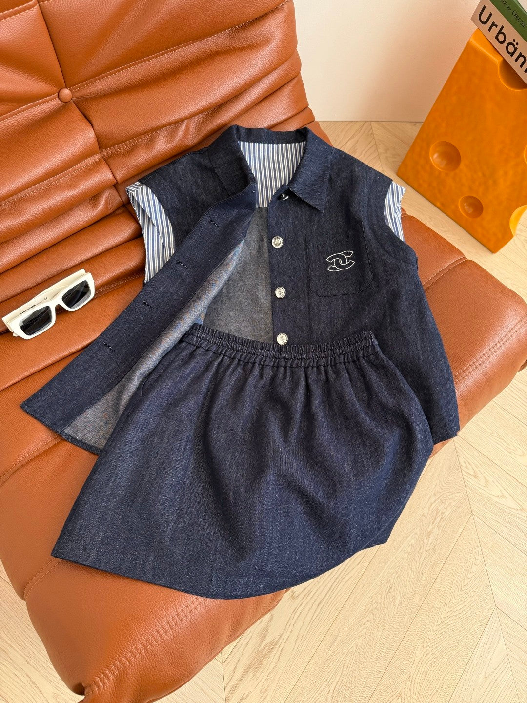 Vintage-style Double C Embroidered Pattern Denim