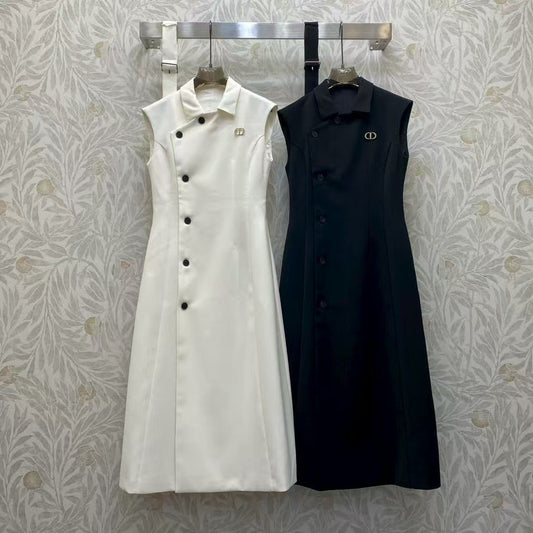 Elegant lapel side button waist dress