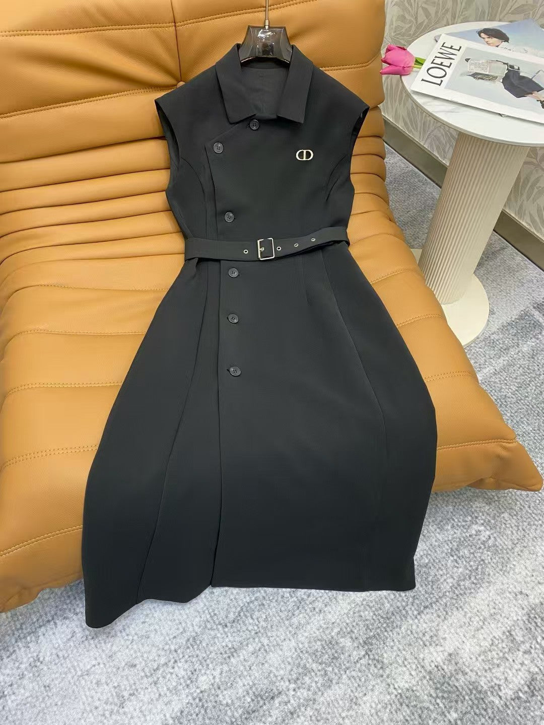 Elegant lapel side button waist dress