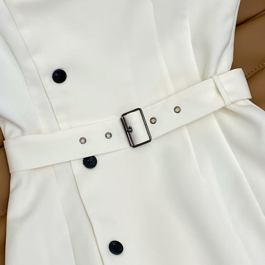 Elegant lapel side button waist dress