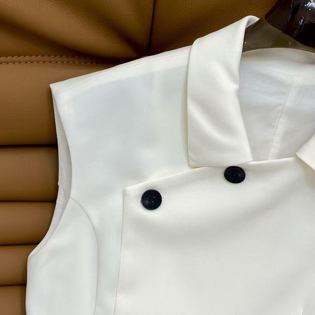 Elegant lapel side button waist dress