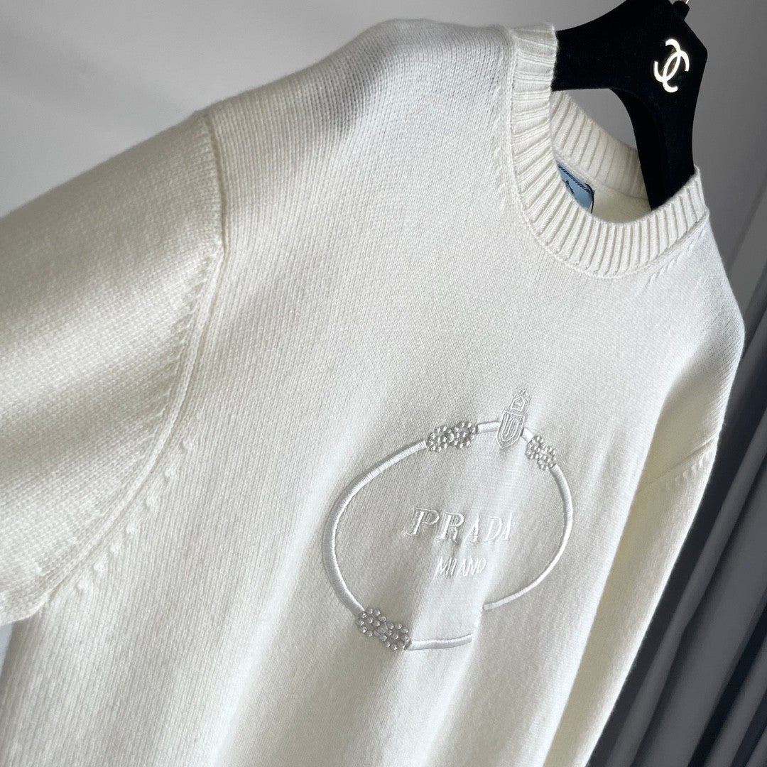Women's Logo Print Plain Knit Long Sleeve