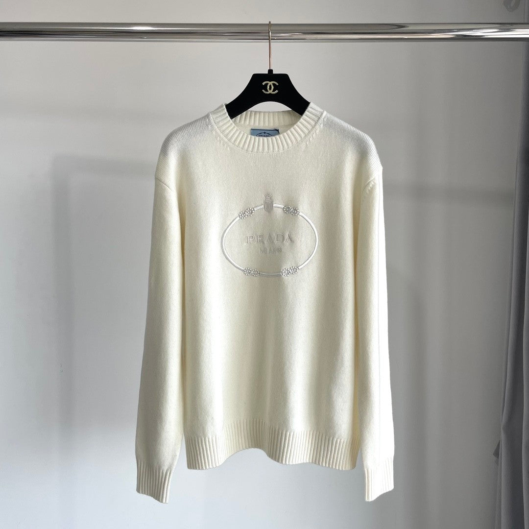 Women's Logo Print Plain Knit Long Sleeve