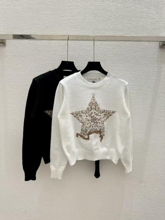 Classic five-pointed star round neck long sleeve