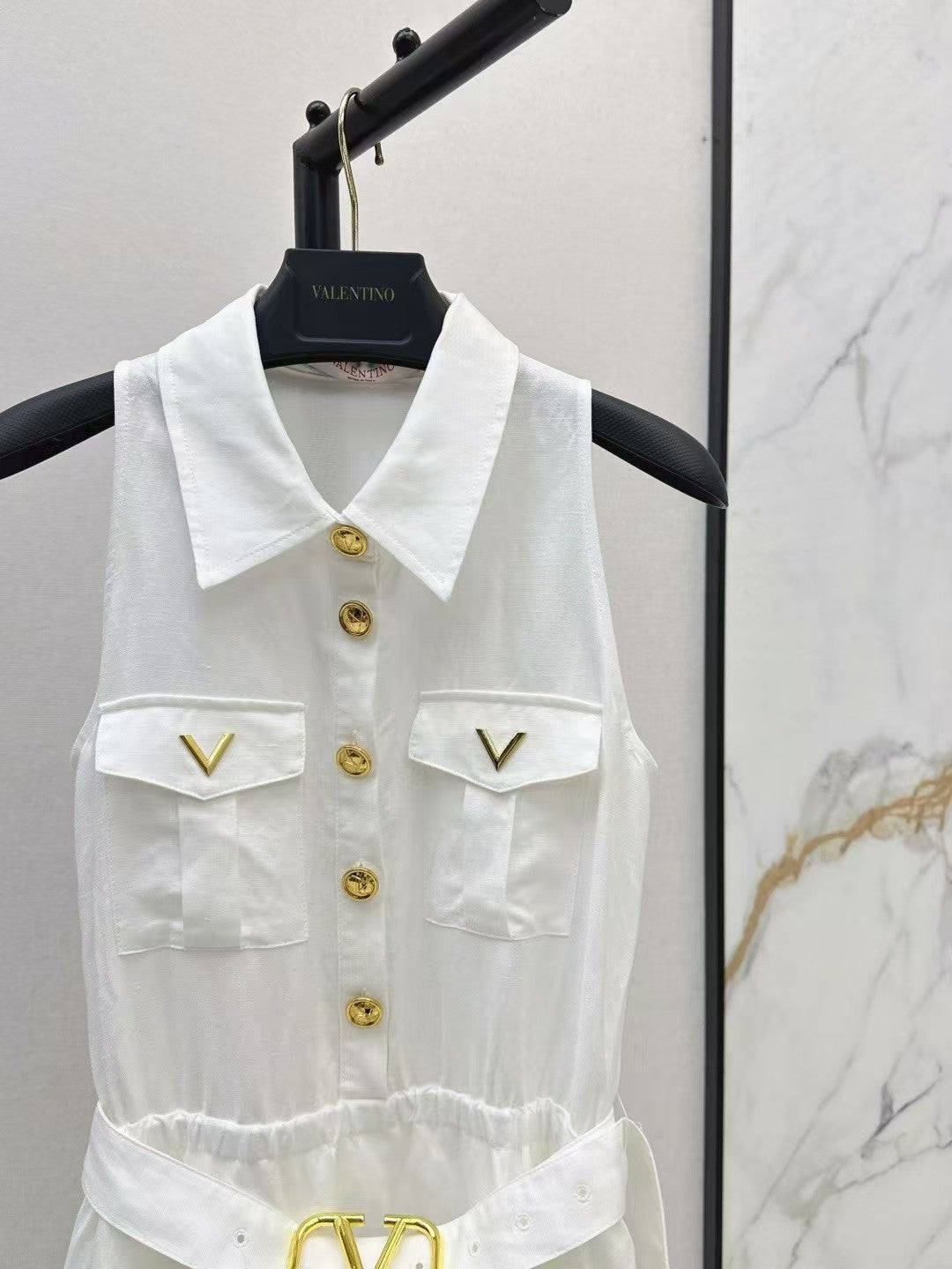 Latest Linen Lapel Sleeveless Dress