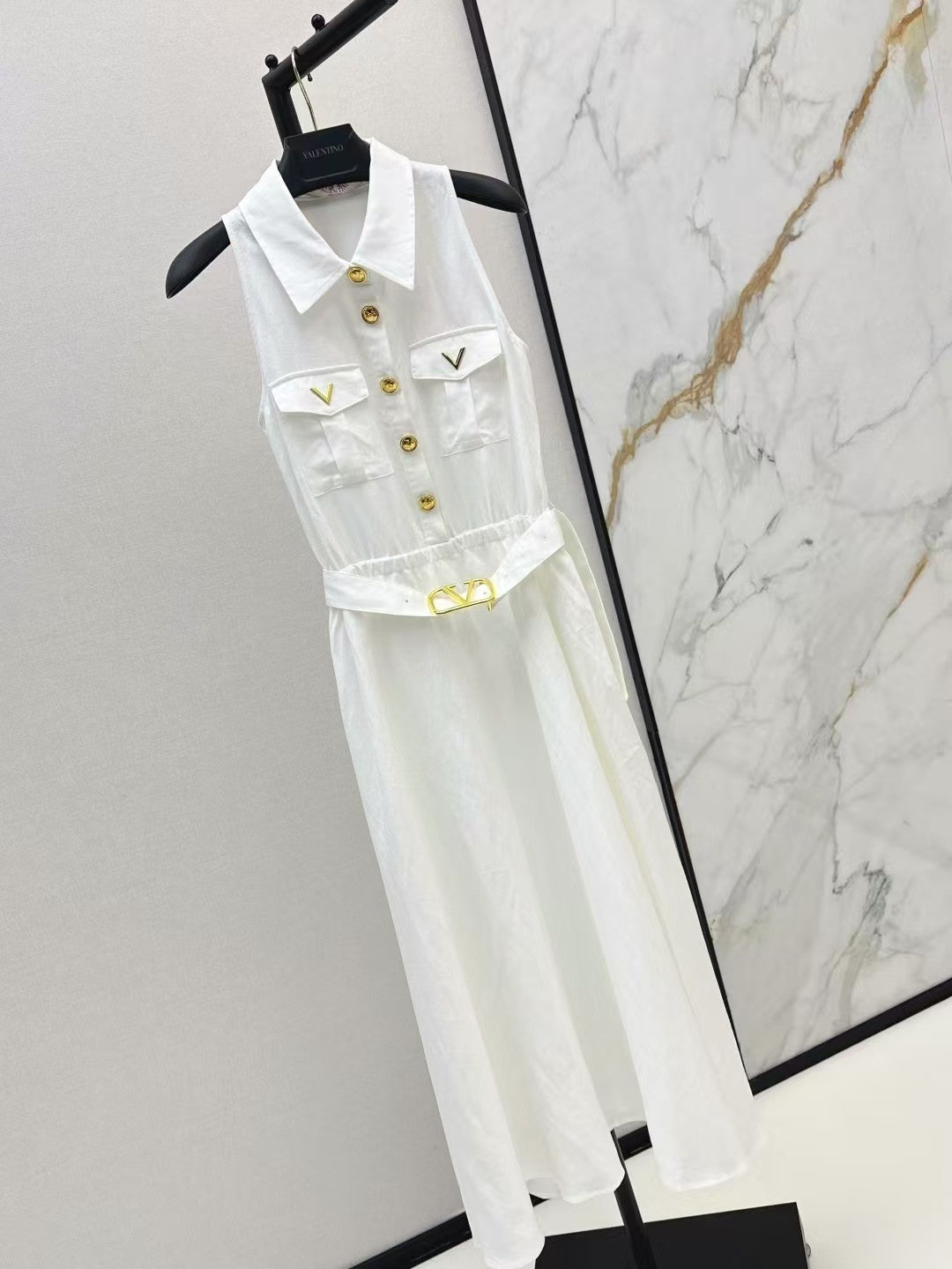 Latest Linen Lapel Sleeveless Dress