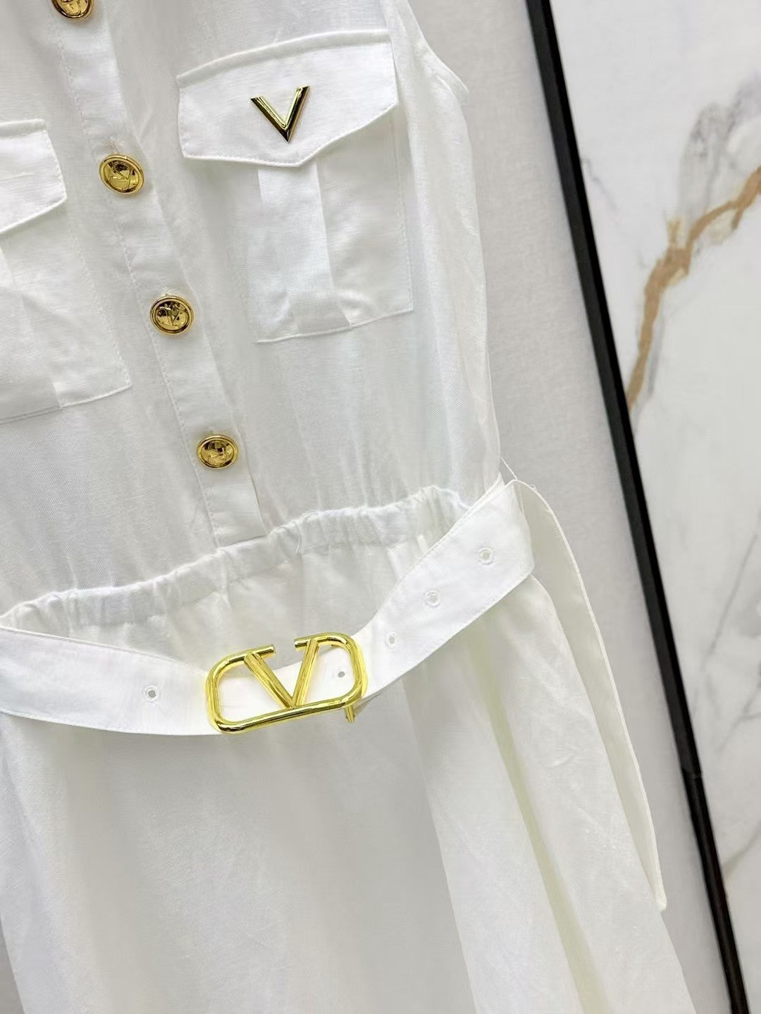 Latest Linen Lapel Sleeveless Dress