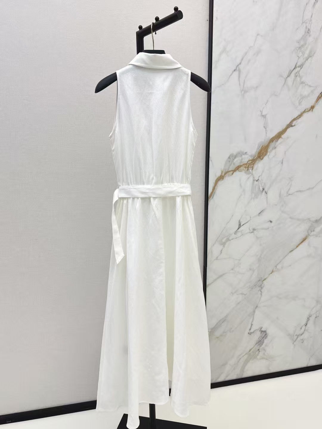 Latest Linen Lapel Sleeveless Dress