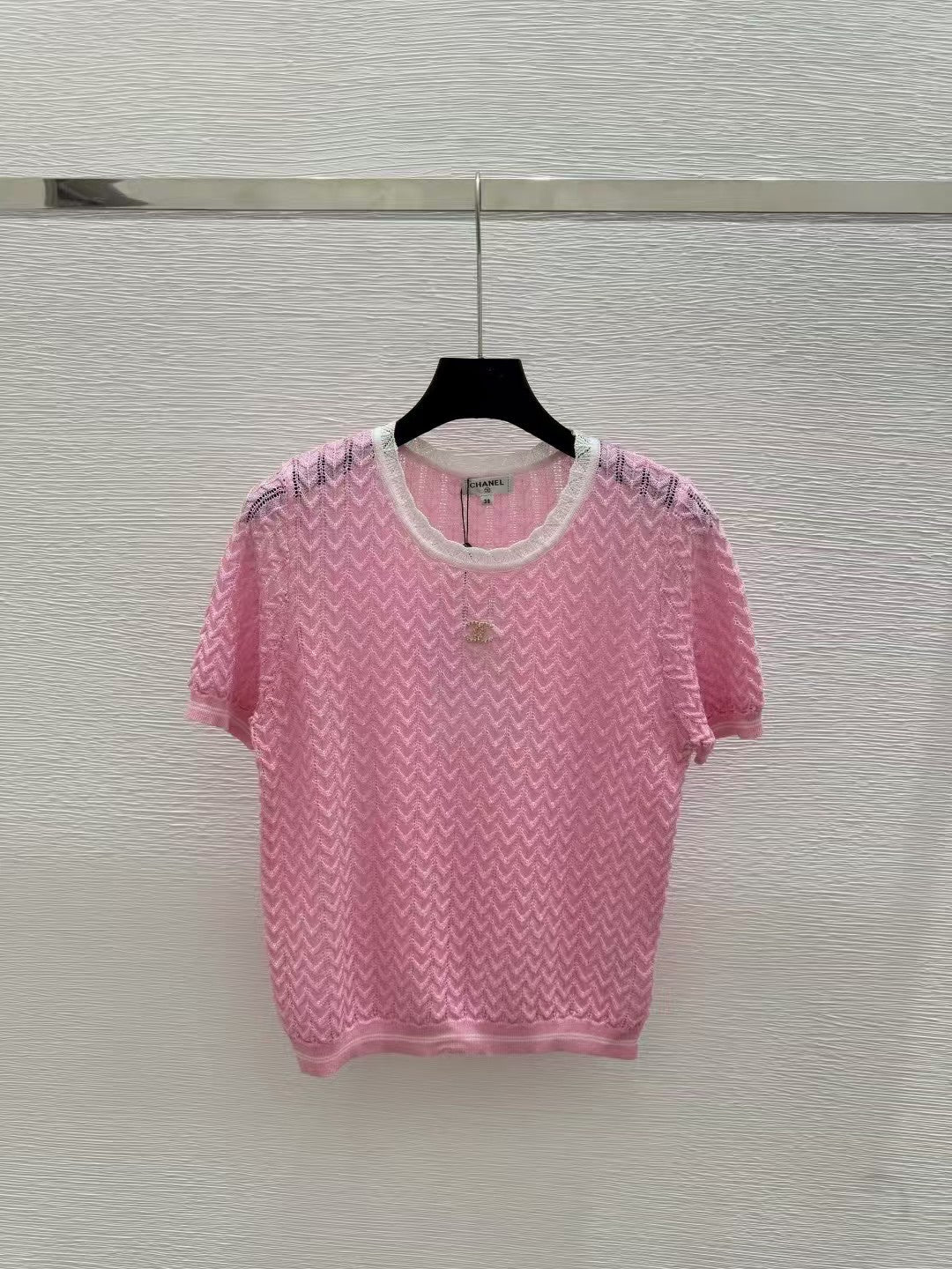 Contrast color crew neck knit short sleeves