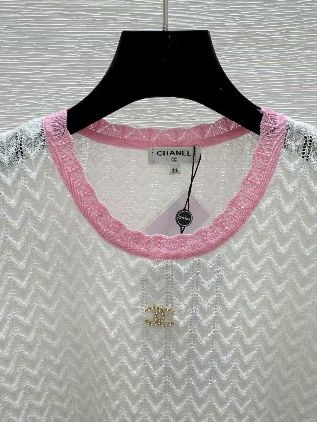 Contrast color crew neck knit short sleeves