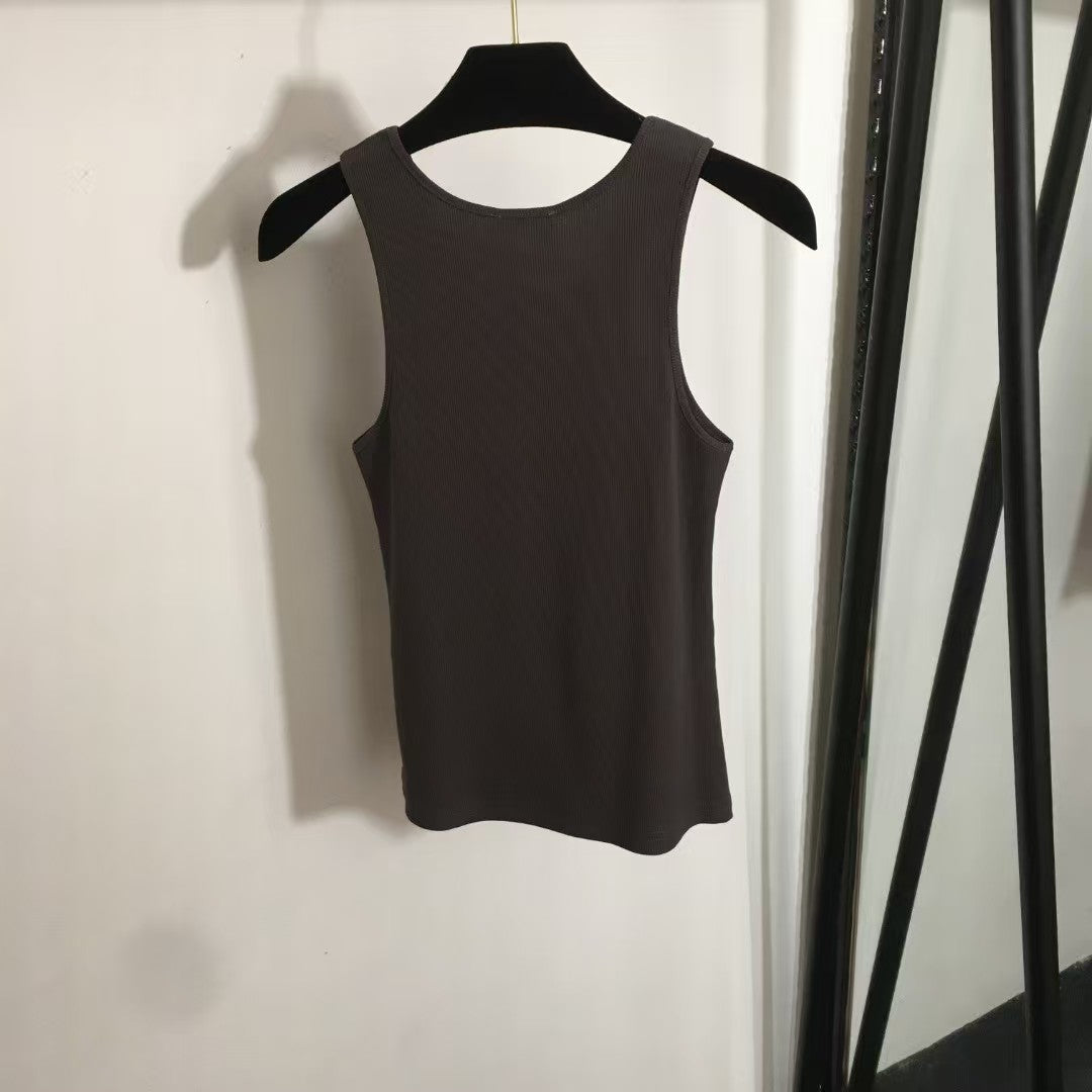 Simple logo embroidered ribbed vest