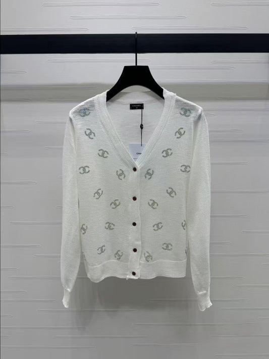 V-neck rhinestone knitted cardigan