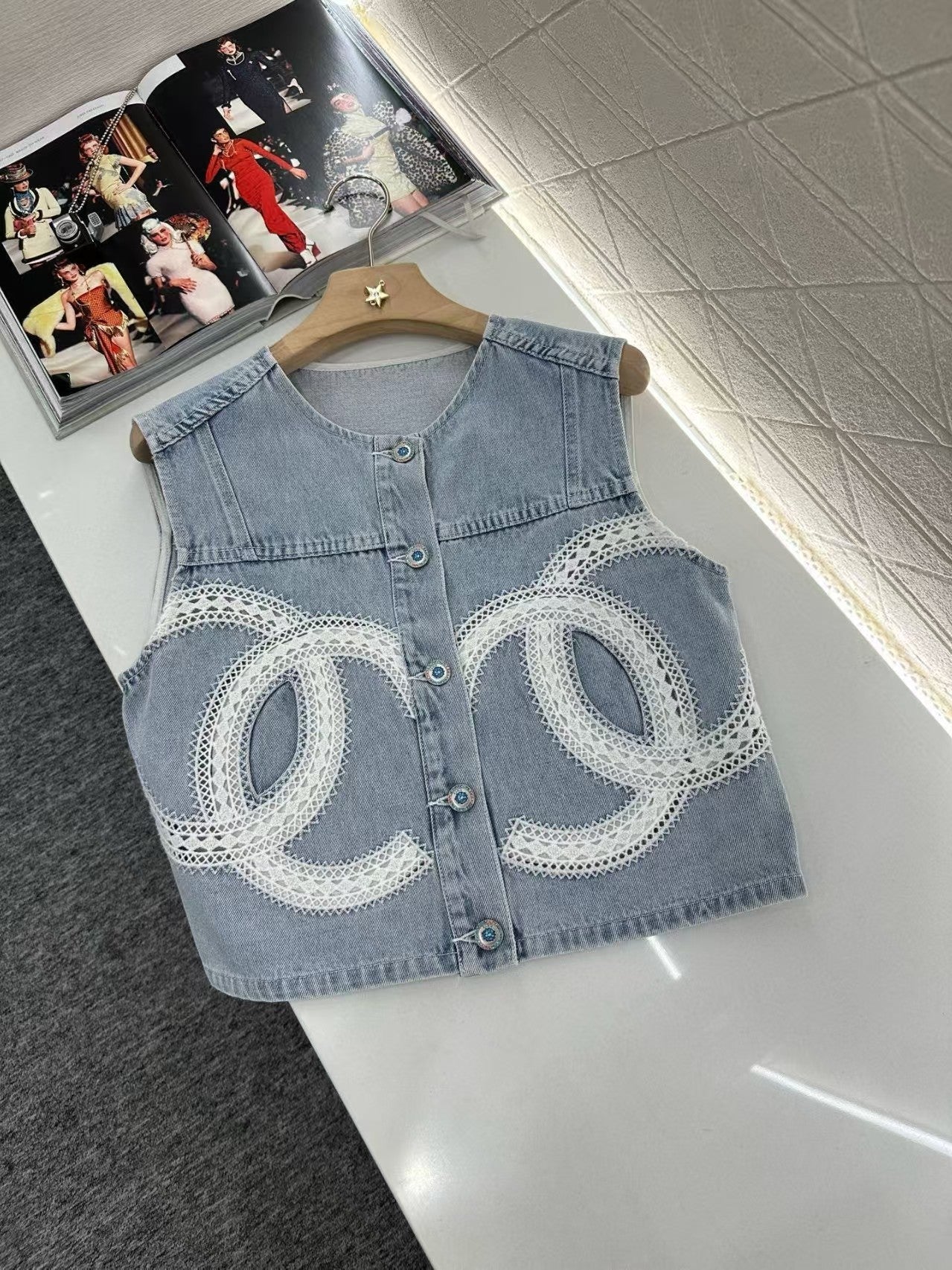 New embroidered denim vest