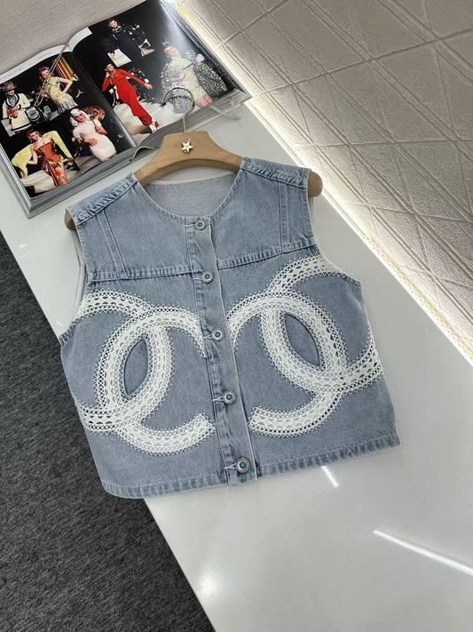 New embroidered denim vest