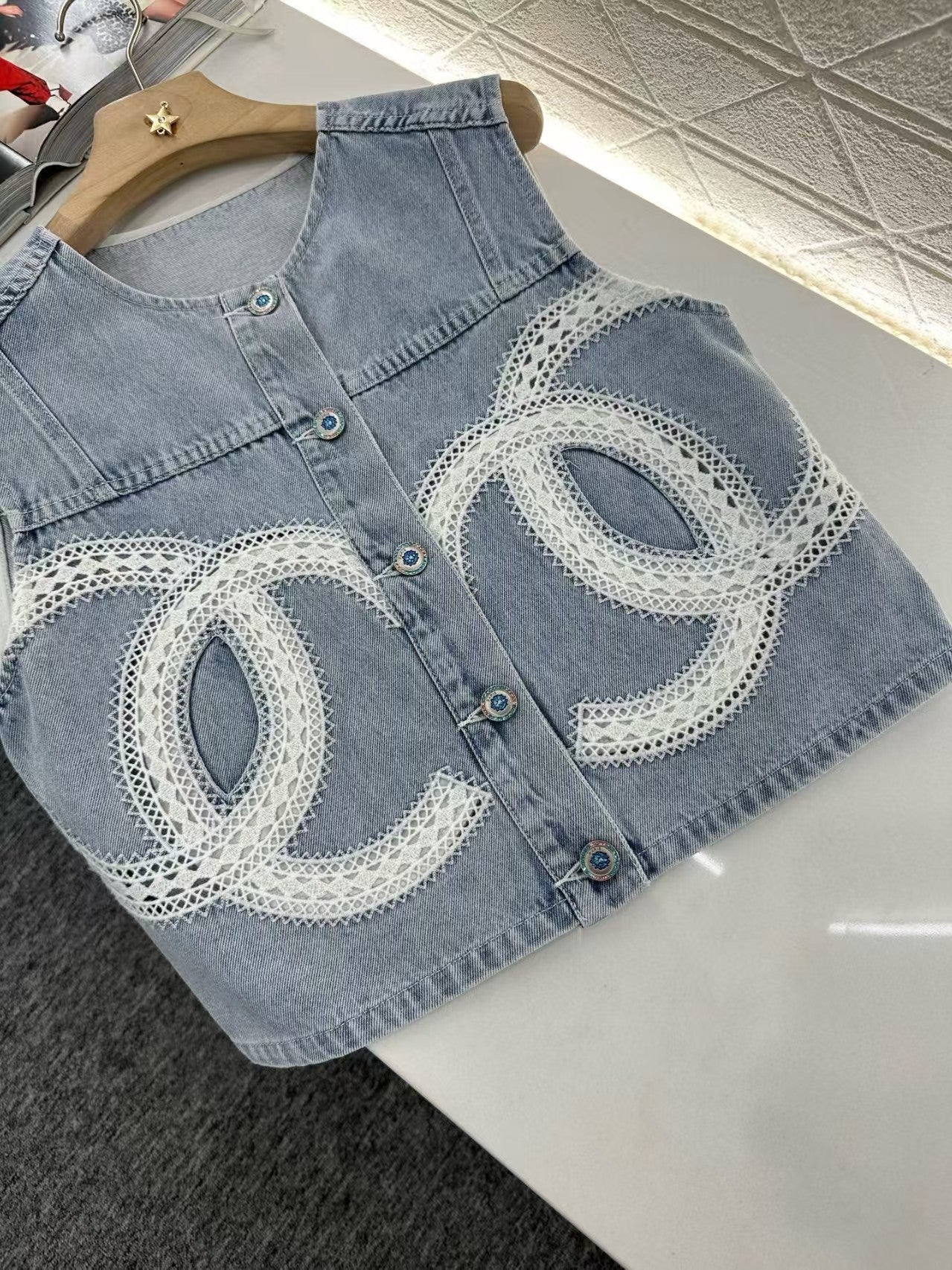 New embroidered denim vest