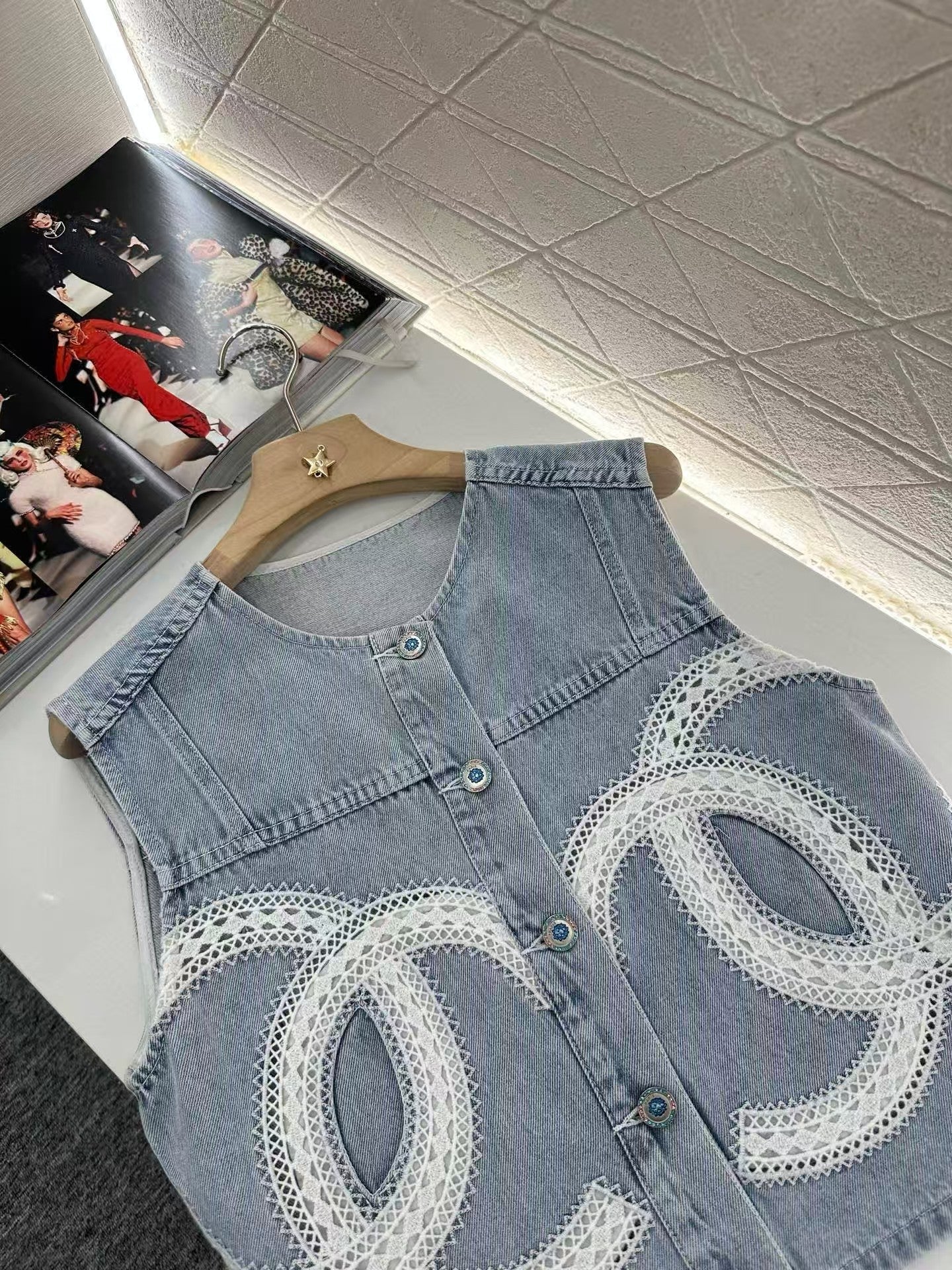 New embroidered denim vest