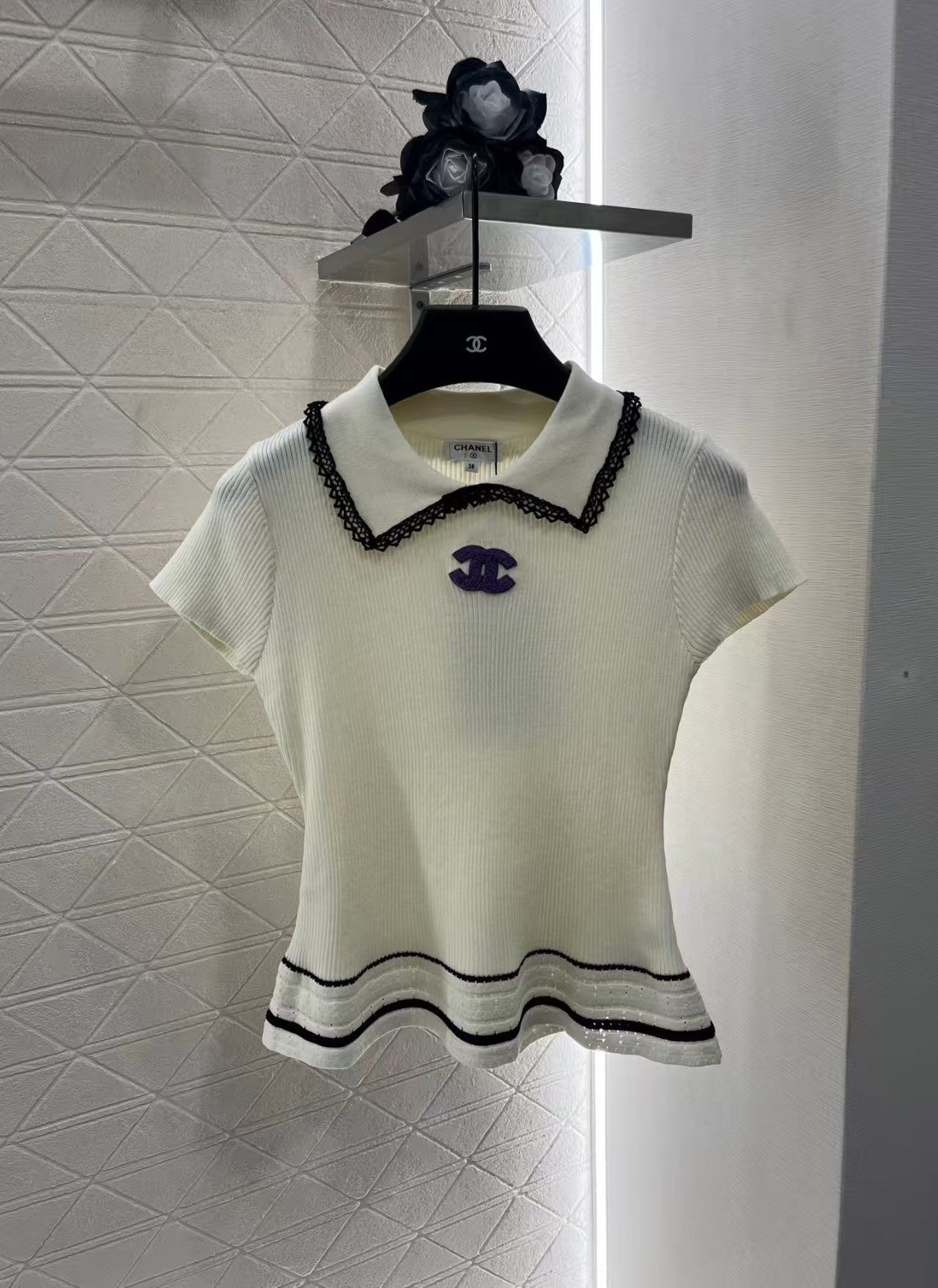 Hollow lace knit short sleeves