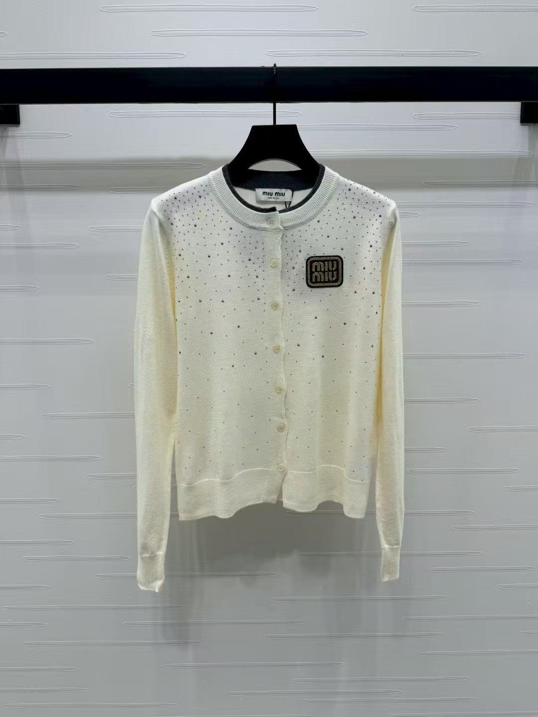 Rhinestone crew neck knitted cardigan