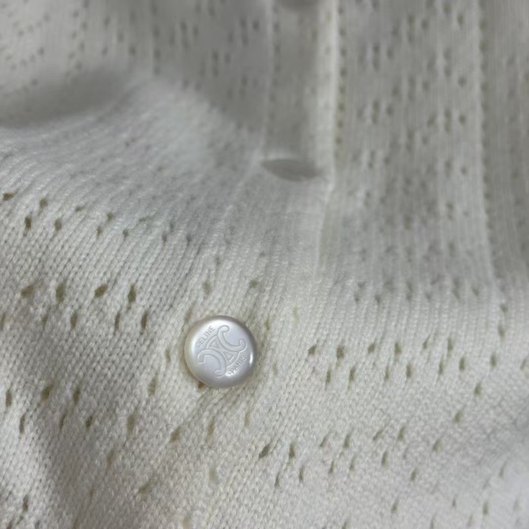 Hollow long-sleeved wool knit cardigan