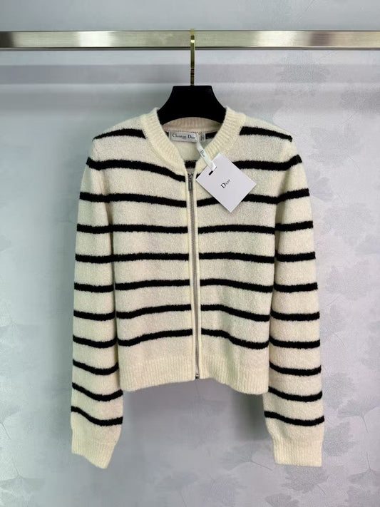 Striped knitted long-sleeved cardigan